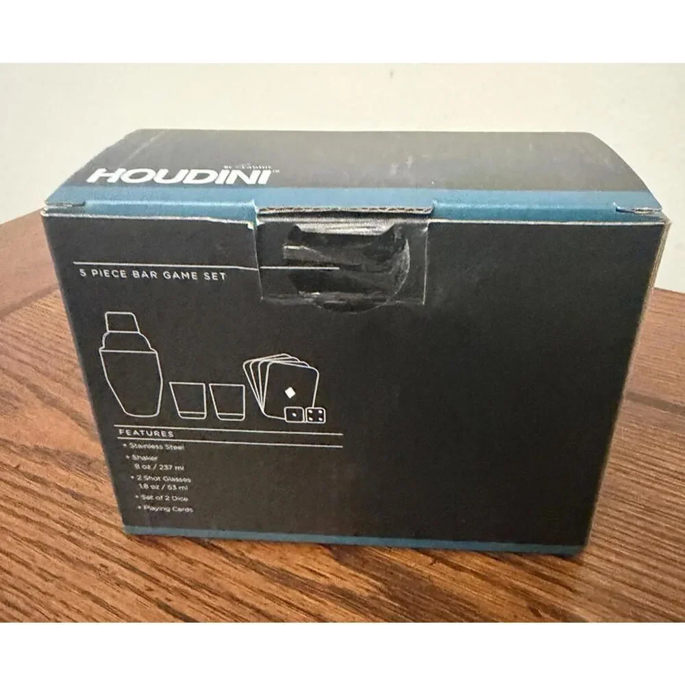Houdini Stainless Mini Shaker Shot Glasses Bar Game Set 5pc New in Box